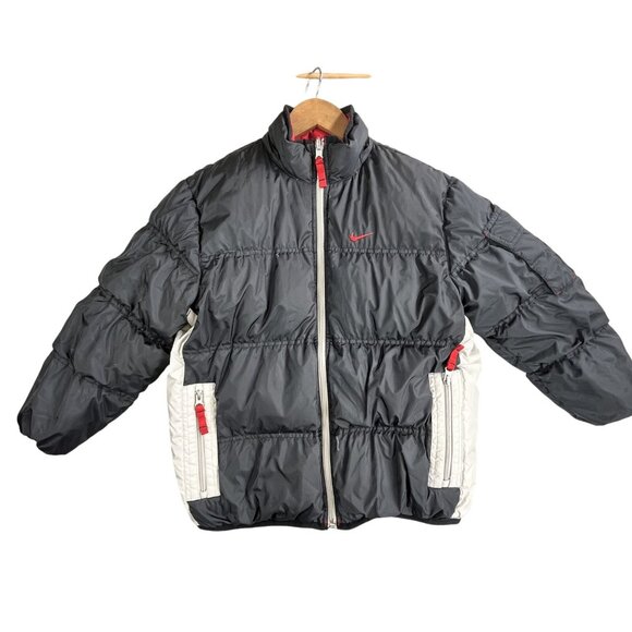 VTG Nike Jacket Boys Small Reversible Puffer Winter Coat Swoosh Embroidered Y2K - Picture 1 of 16